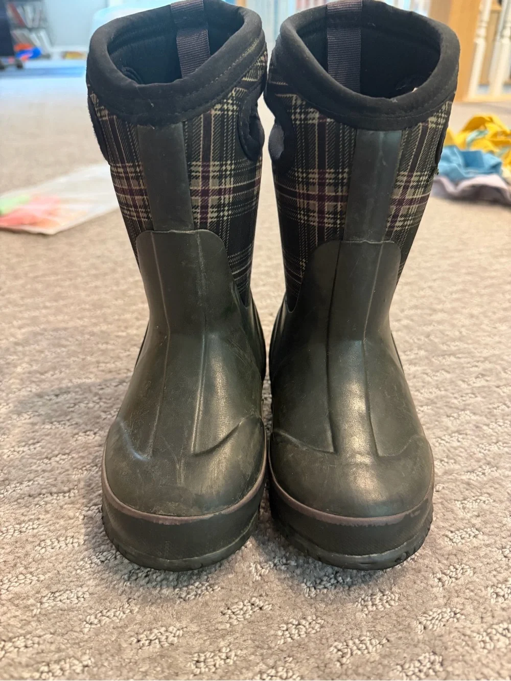 Bogs Kids Black Plaid Waterproof Rain & Snow Boots